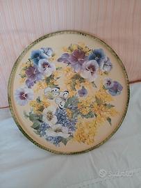 vassoio legno lavorato a decoupage 