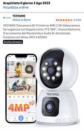 YESYAMO Telecamera Wi-Fi Interno 4MP, 2.5K Videoca