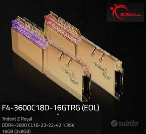 G,Skill G Skill DDR4 Trident Z Royal 3600 Mhz 16Gb