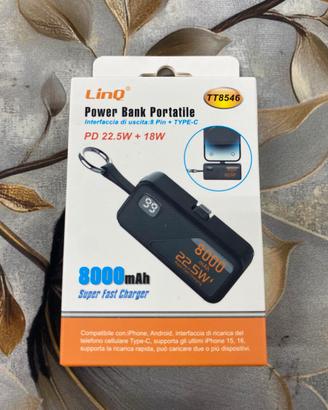 Power bank portatile 8000 mah 22.5W USB-C+Lightnin