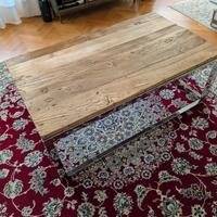 Tavolono salotto acciaio e legno massello