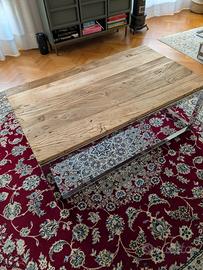 Tavolono salotto acciaio e legno massello
