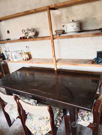 tavolo piu 6 sedie in legno anni 70