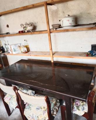 tavolo piu 6 sedie in legno anni 70