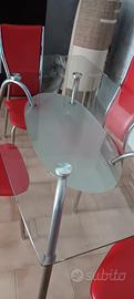 tavolo in vetro temperato +4sedie ecopelle rosso