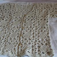 Top boho all&#039;uncinetto, cardigan, beige