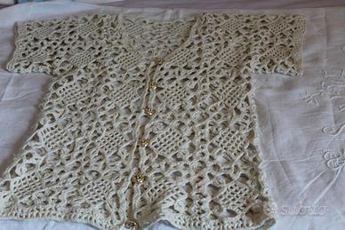 Top boho all&#039;uncinetto, cardigan, beige