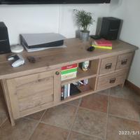 porta tv in legno vecchio con ante e cassetti