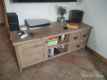 porta tv in legno vecchio con ante e cassetti