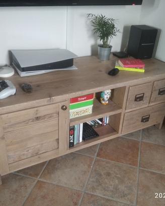 porta tv in legno vecchio con ante e cassetti