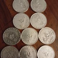 10 monete da 500 lire in argento