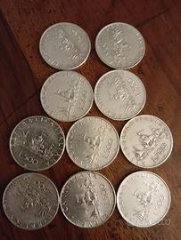 10 monete da 500 lire in argento