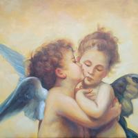 Quadro su tela a mano il primo bacio angeli 