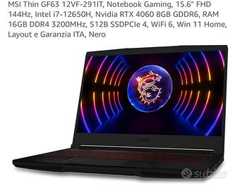 Msi thin gaming i7 rtx 4060 8gb 16gbram 512ssd