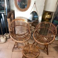 2 poltrone vimini anni 50 più pouf  vintage