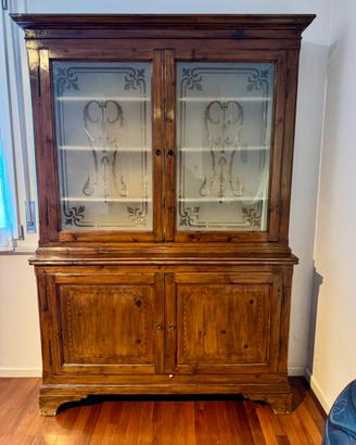 Credenza-vetrina d’epoca a due corpi stile Liberty