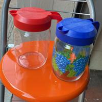 2 Caraffe Vetro Vintage, Blu e Rossa