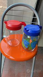 2 Caraffe Vetro Vintage, Blu e Rossa