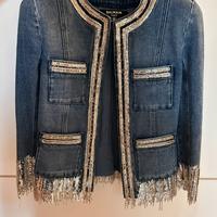 Giacca Balmain in denim con cristalli