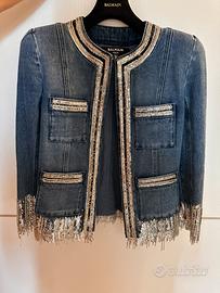 Giacca Balmain in denim con cristalli