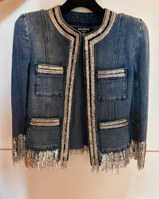 Giacca Balmain in denim con cristalli