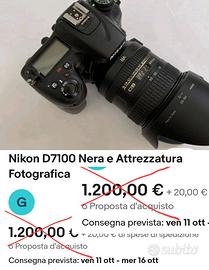 MACCHINA FOTOGRAFICA
NIKON D7100+REGALi OBIETTIVO 