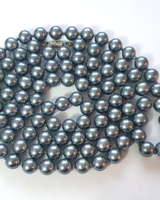 Collana di perle vetro vintage colore grigio