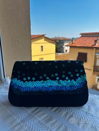 Pochette da sera rigida blu notte a tracolla