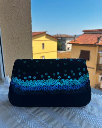 Pochette da sera rigida blu notte a tracolla