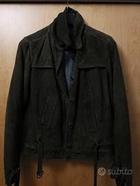 Giubbotto in pelle scamosciata verde bottiglia