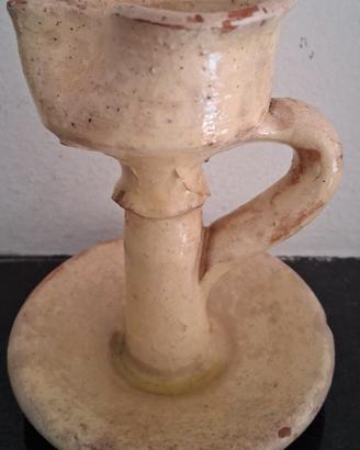 Antico portacandele bugia in terracotta smaltata -