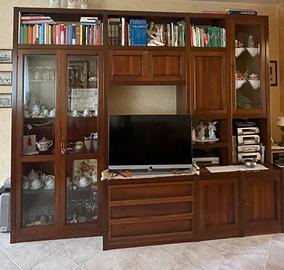 Parete soggiorno classica in legno noce Bassano