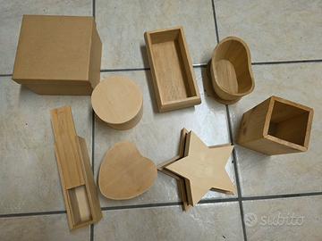 set scatole legno,metallo,carta per decoupage 