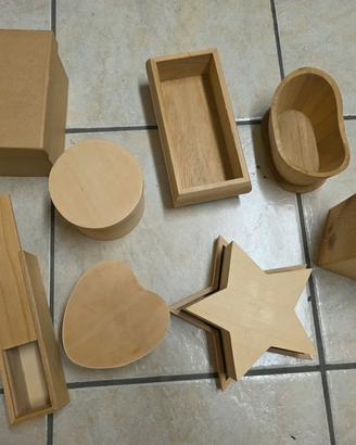 set scatole legno,metallo,carta per decoupage 