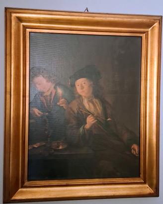Due quadri riproduzioni a olio ambienti famigliari