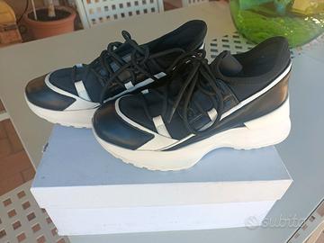 Sneakers platform donna, bicolore Nero/Bianco