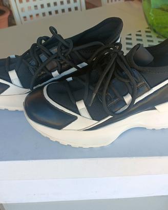 Sneakers platform donna, bicolore Nero/Bianco