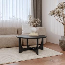 Tavolino rotondo 80x40h cm in legno di mango Nero