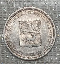argento Venezuela,25 c.mos di bolivar 1960