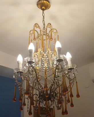 LAMPADARIO DI CRISTALLO gocce arancione