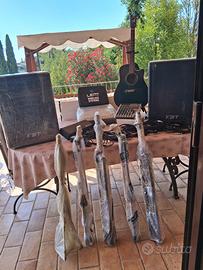 Amplificatori musicali, microfoni e strumenti