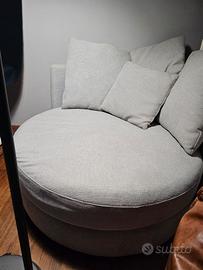 Poltrona rotonda grigia 2 pezzi con cuscini