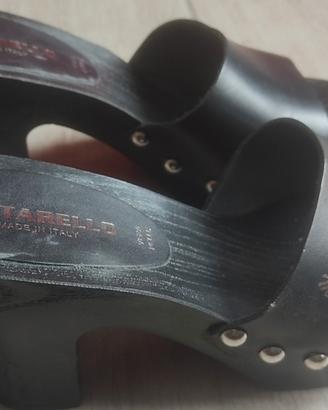 scarpe donna sandalo tacco pelle nera borchiato