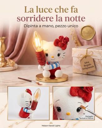 Lampada hello kitty artigianale dipinta a mano