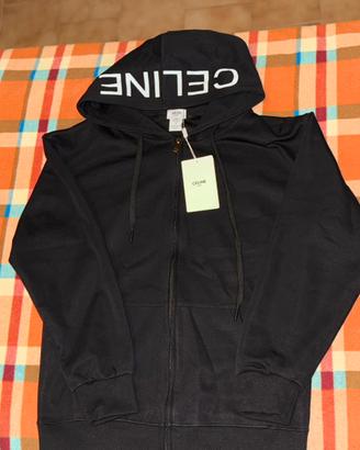 Felpa Céline  nera con zip e cappuccio.