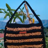 Borsetta mista fettuccia in cotone e rafia natural