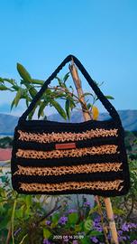 Borsetta mista fettuccia in cotone e rafia natural