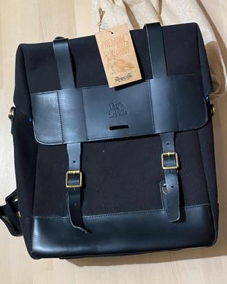 Borsa laterale moto in pelle Ventura e tela Canvas