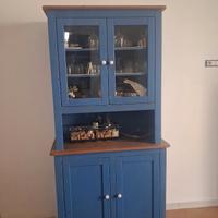 Credenza blu artigianale - 2 corpi in pino