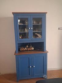 Credenza blu artigianale - 2 corpi in pino